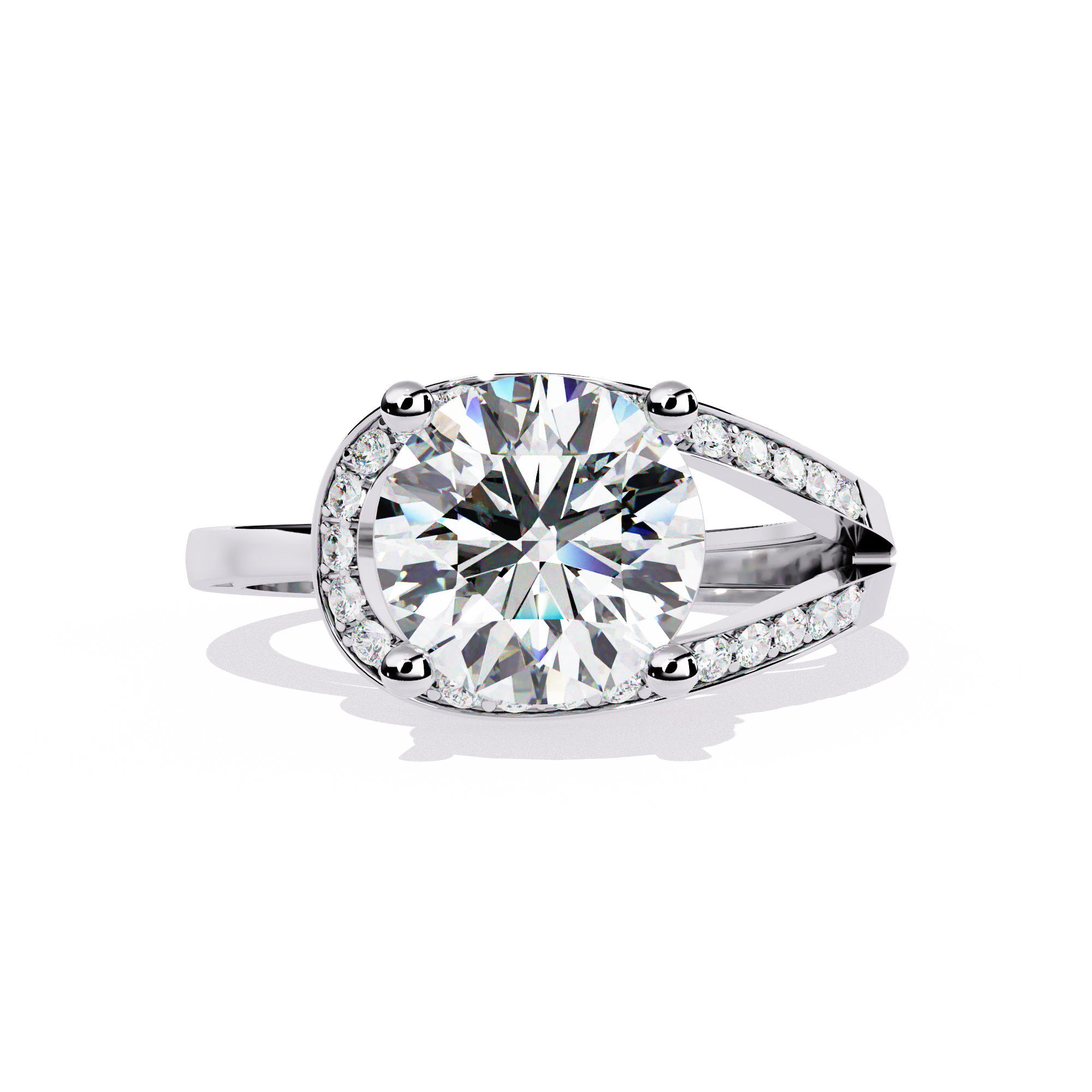 Solitairekart – 2.96 ct Lab Grown Halo Split Shank Ring – 14K Yellow Gold
